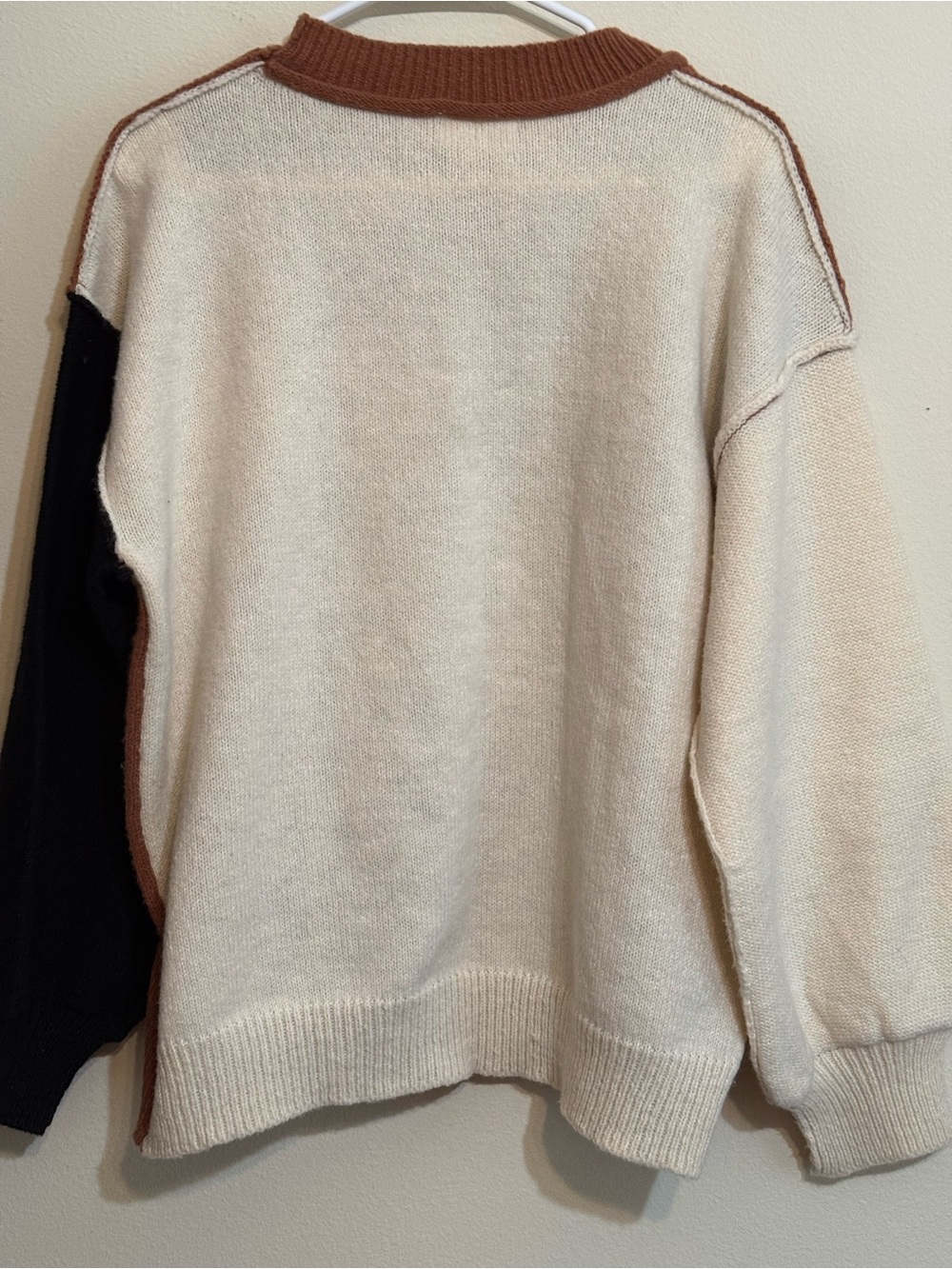 Annie Wear Color-block Crewneck Sweater - Rust, Cream & Black L - Picture 8 of 9